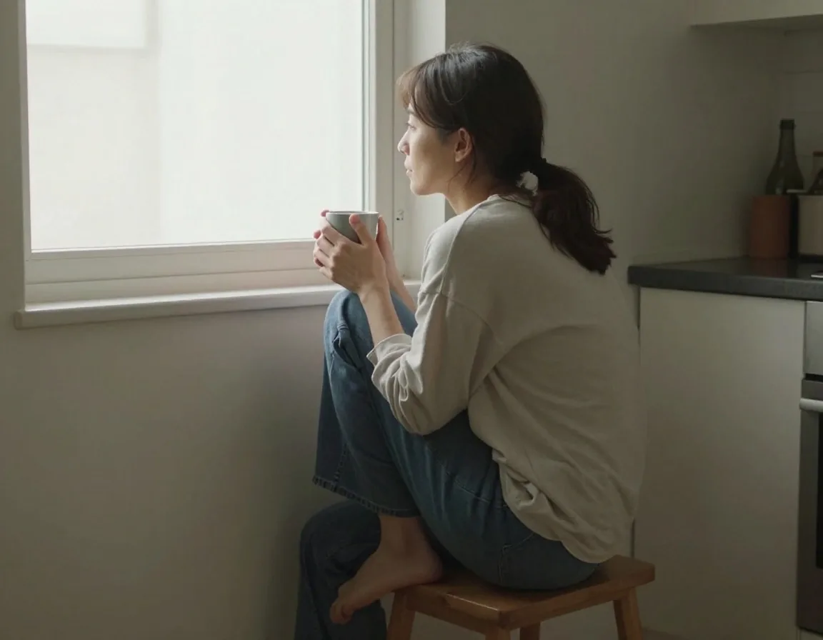 A reader at a kitchen table writing down a question about a wellness article